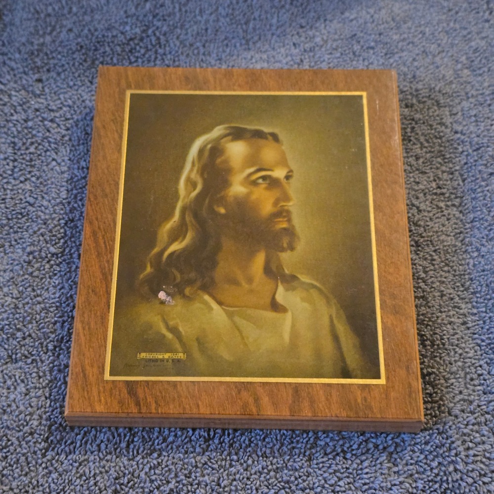 Warner Sallman Plaque OS Head of Christ Unisex Brown 1941 Litho Wood Wall Art